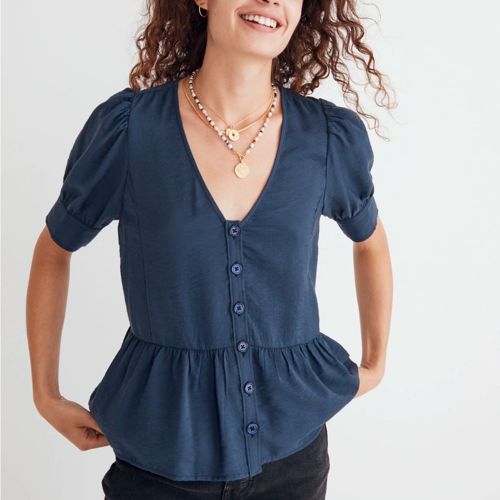 Madewell • Drapeweave Puff-Sleeve Peplum Top